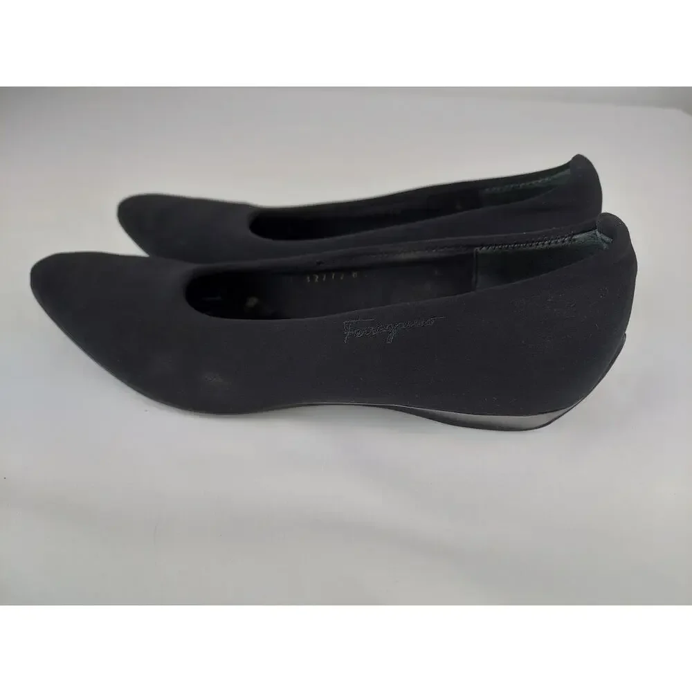 Salvatore Ferragamo Black Nylon Fabric Pointed Toe Low Women's Wedge 7 2A